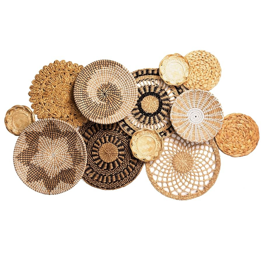 Laquedecraft Set 12 Boho Wicker Rattan Plate Basket Set For Décor Hanging Wall | Large Woven Far... | Amazon (US)