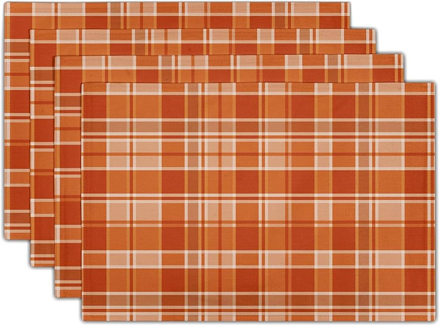 Fall Thanksgiving Placemats Autumn Orange Placemats Set of 4 Fall Buffalo Plaid Place Mats for Di... | Amazon (US)