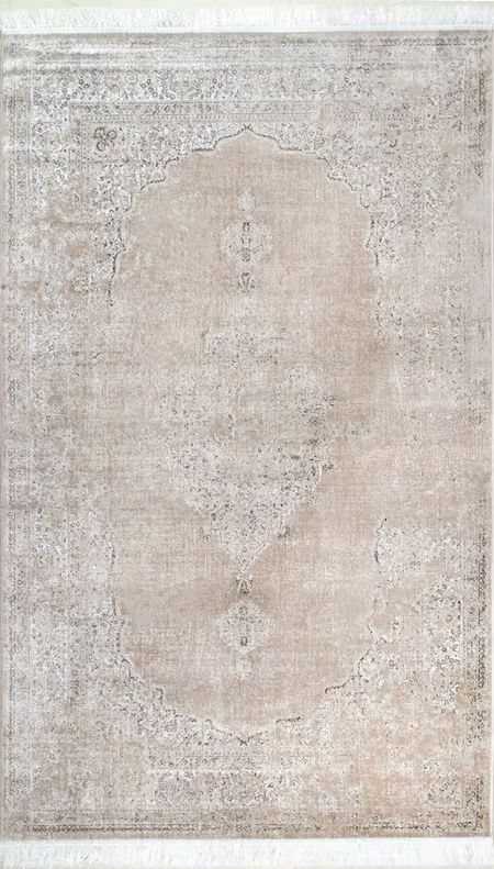 Beige Withering Medallion Fringe Area Rug | Rugs USA