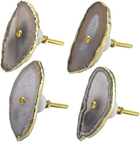 WarmHut Set of 4 Agate Knobs Handmade Dresser Knobs with Golden Electroplated Edges - Natural Aga... | Amazon (US)