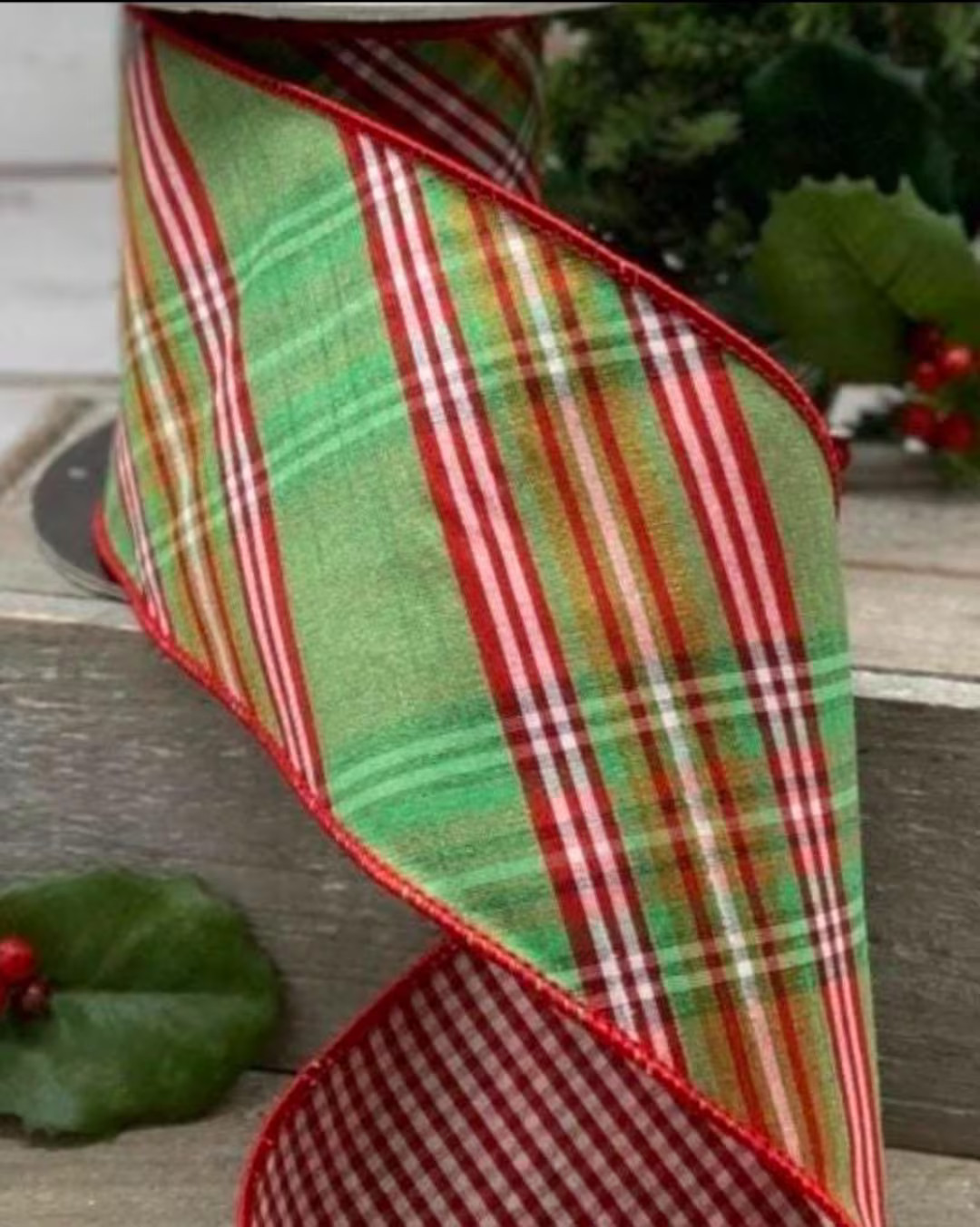 North Pole Plaid D Stevens Wired Ribbon: 4 Inch Red, Green, White - 10 Yards - Etsy | Etsy (US)