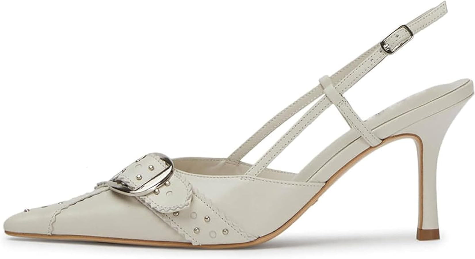 AMINUGAL Slingback Heels for Women Buckle Pointed Toe Stiletto Heels Ankle Strap Silver-Stud Kitt... | Amazon (US)