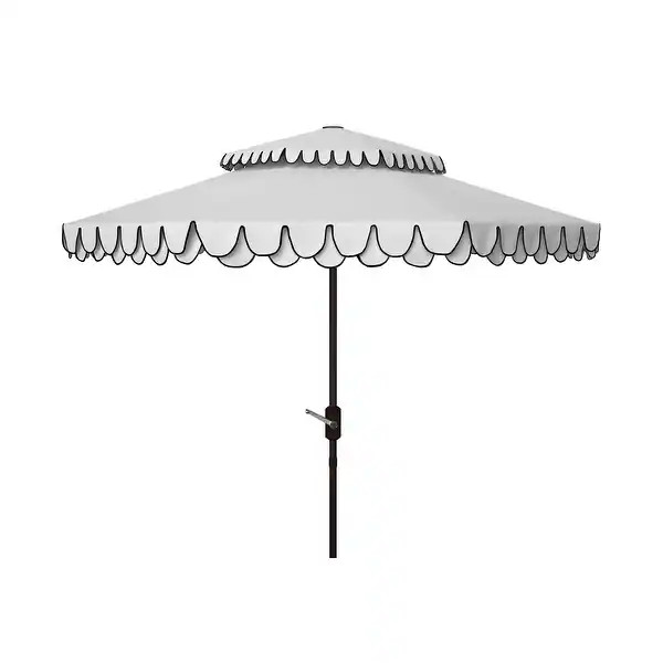 SAFAVIEH 9ft Outdoor Patio Umbrella, Double Top with Valance - UV Resistant, Auto Crank Tilt - Be... | Bed Bath & Beyond