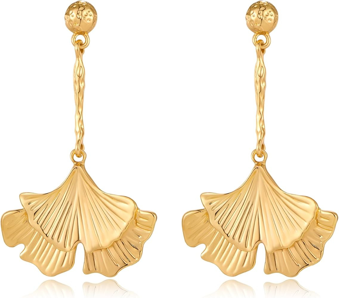 Gold/Silver Ginkgo Leaf Dangle Earrings for Women Statement Earrings Boho Plant Leaf Earrings Fas... | Amazon (US)