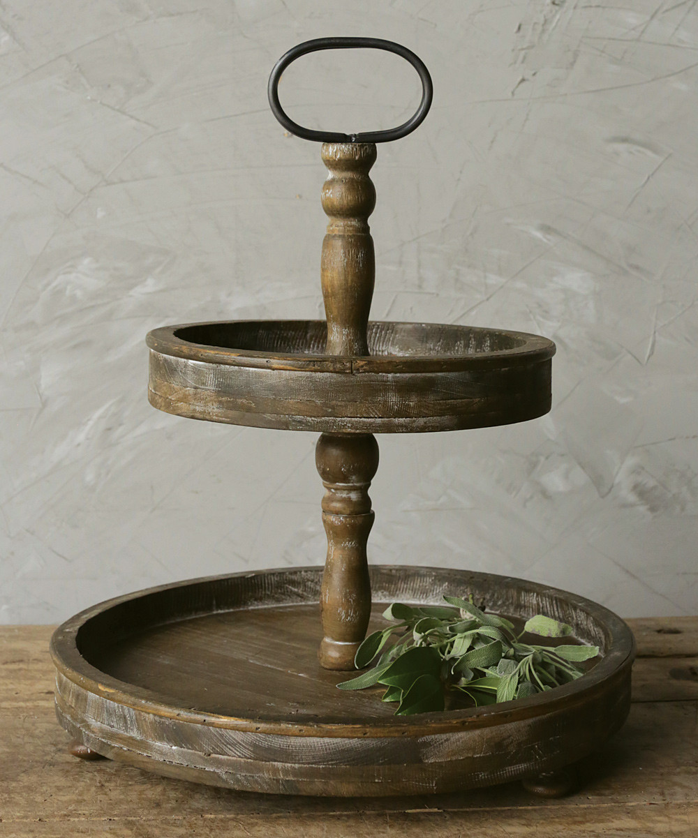 Creative Co-Op Decorative Trays Brown - Wood Two-Tier Serving Tray | Zulily