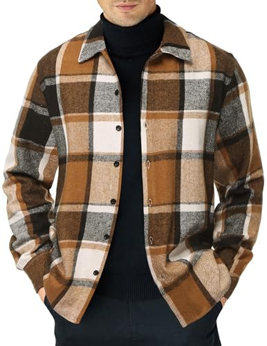 COOFANDY Men's Fleece Lined Button Up Shirt Vintage Orange Flannel Jacket for Men Long Sleeve Classic Plaid Shirts | Amazon (US)
