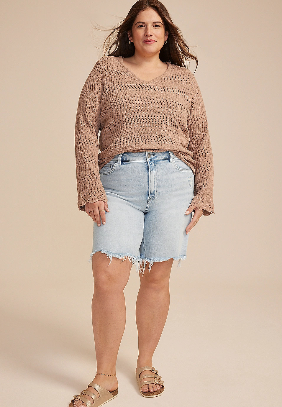 Plus Size Flying Monkey™ Super High Rise Ripped Hem 10in Bermuda Short | Maurices