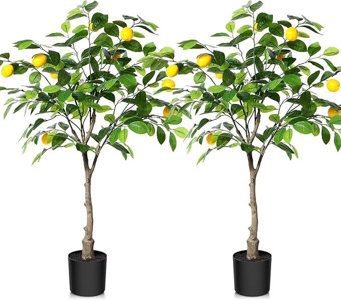 Kazeila 2 Pack Artificial Lemon Tree, 3 Feet Fake Lemon Plant, Pre Potted Faux Lemon Tree, Plasti... | Amazon (US)