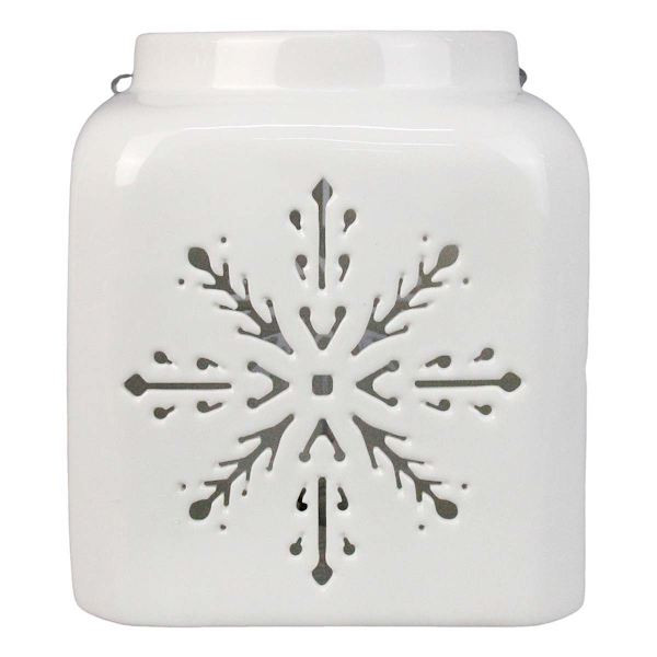 Providence Silver LED Snowflake Ceramic Lantern, 7" | At Home