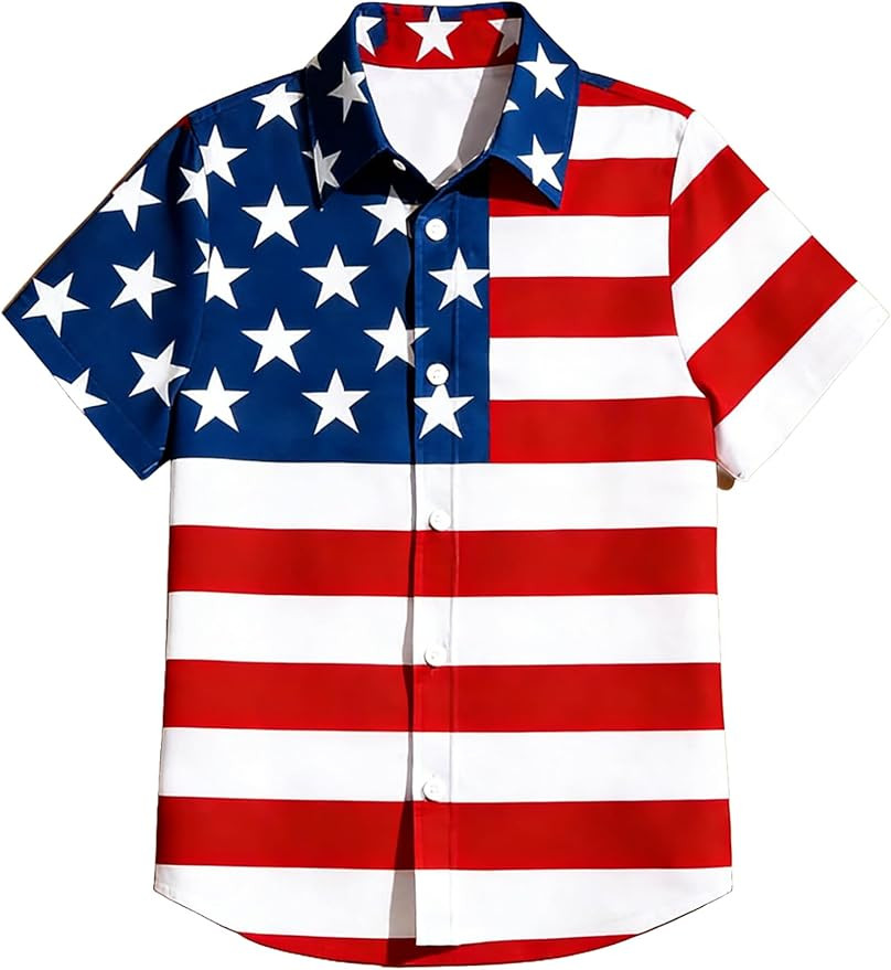 USA Flag Shirt Kids 4th of July Button Down Shirts Girls Boys Patriotic Short Sleeve Independence... | Amazon (US)