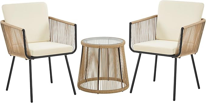 Yaheetech 3 Piece Patio Rattan Bistro Set, Outdoor All Weather PE Wicker Conversation Furniture S... | Amazon (US)