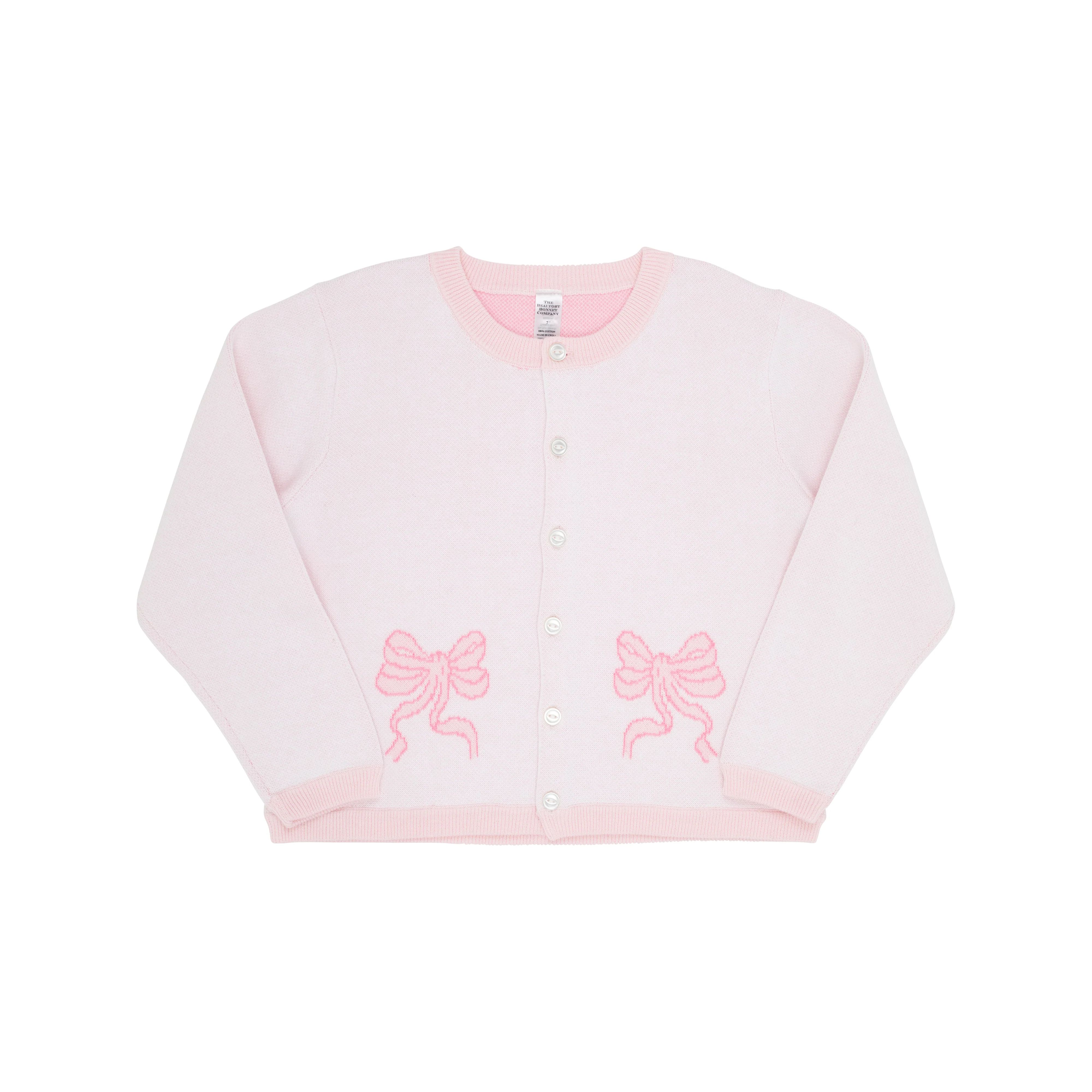 Cambridge Cardigan - Palm Beach Pink with Hamptons Hot Pink Bow Intarsia | The Beaufort Bonnet Company