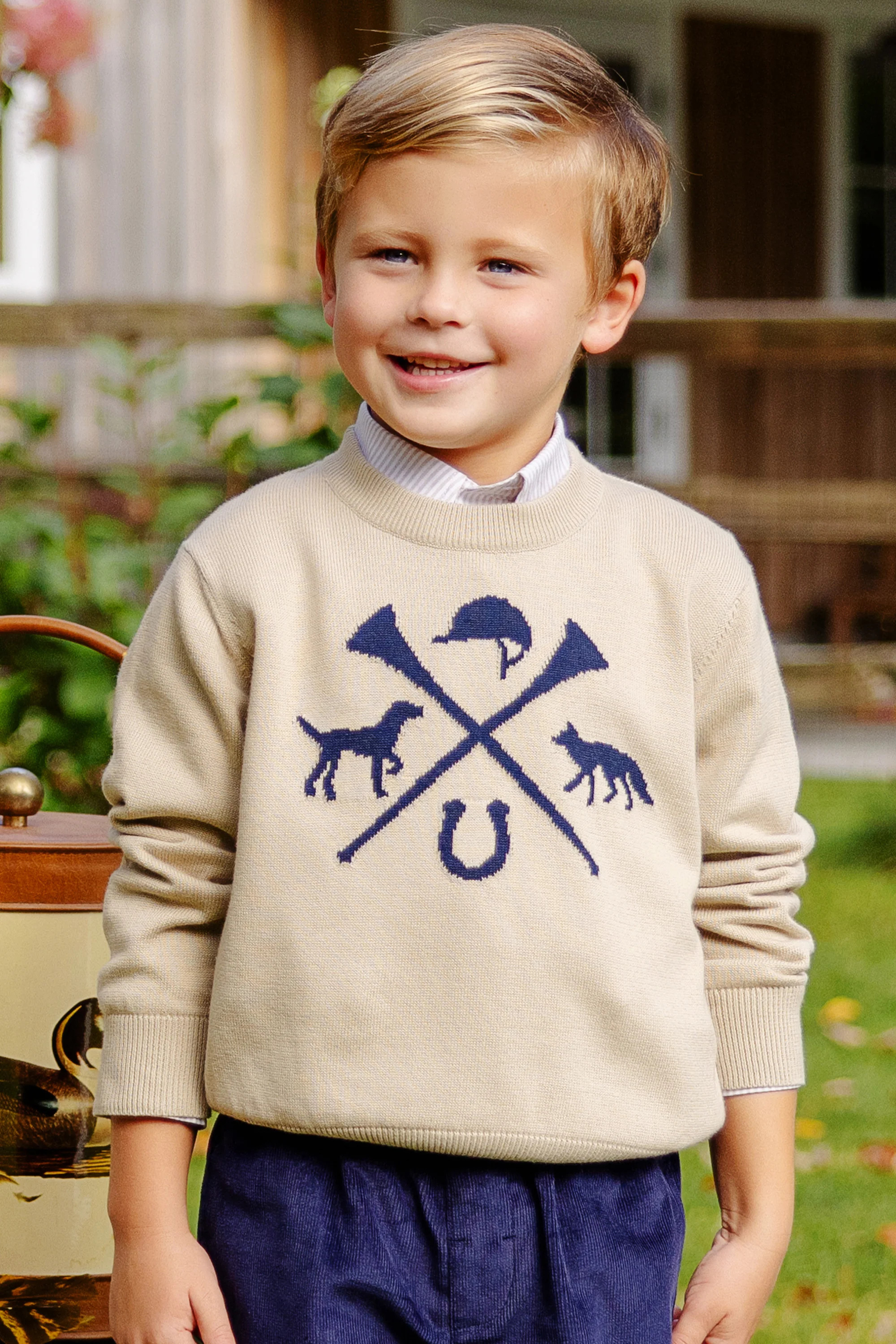 Isaac's Intarsia Sweater - Keeneland Khaki with Hunt Club Intarsia | The Beaufort Bonnet Company