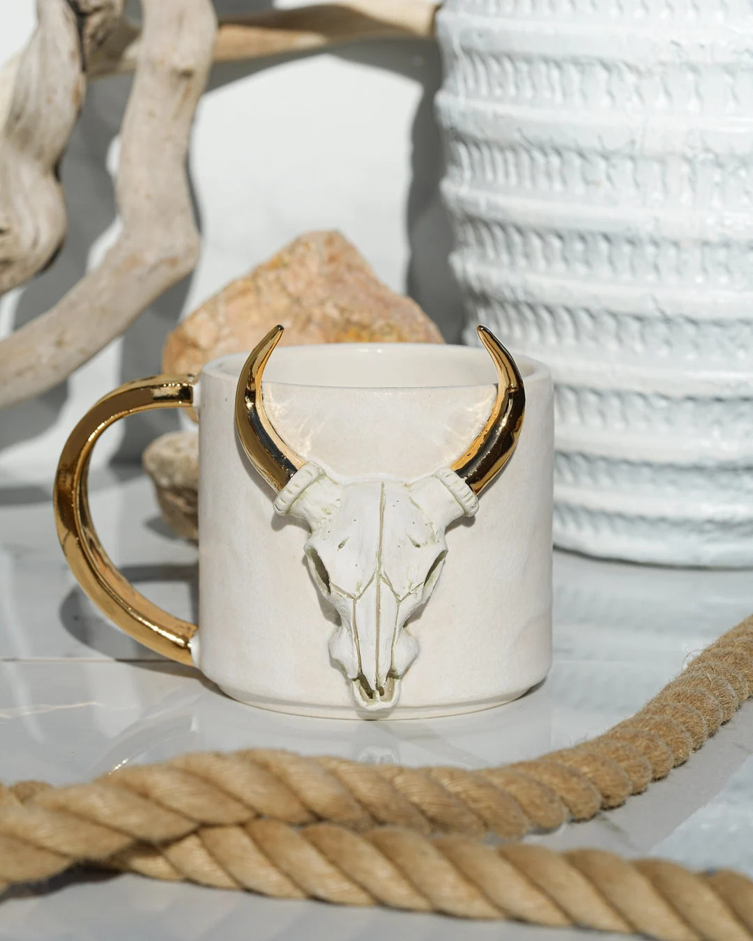Cow Skull Mug with 22kt Gold Horns | Handmade southwest mug, adding a touch of natural beauty & r... | Etsy (US)