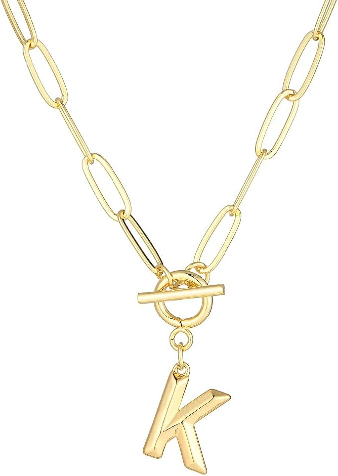 Eben-Ezer Toggle Clasp Capital A-Z Initial Necklace For Women HipHop Gold Alphabet Pendant Neckla... | Amazon (US)