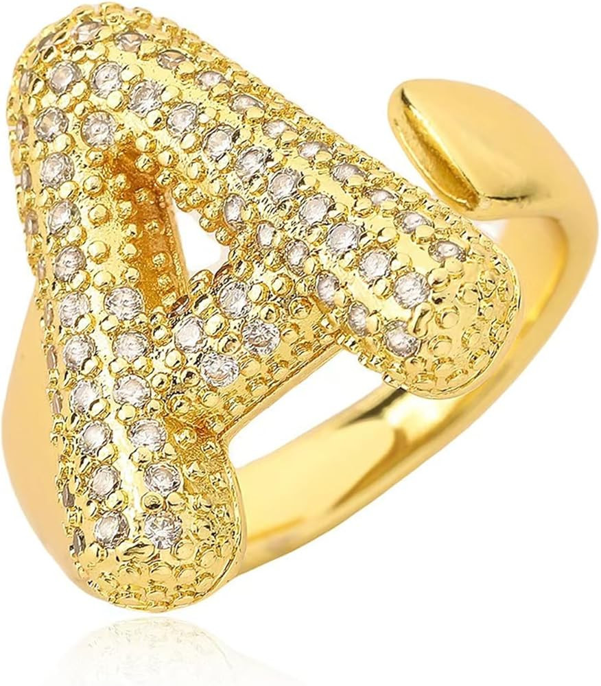 KELMALL Bubble Initial Rings for Women - Elegant Puff Letter Gold Plated Filled CZ Paved A-Z Alph... | Amazon (US)