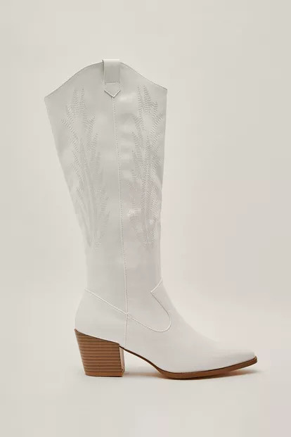 Faux Leather Knee High Western Boots | Nasty Gal (US)
