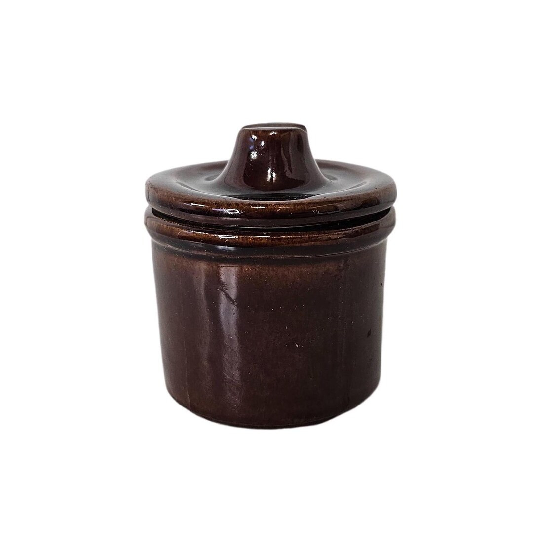 Vintage Brown Stoneware Lidded Mini Crock - Etsy | Etsy (US)
