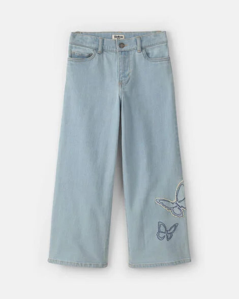 Girls Butterfly Cropped Wide-Leg Jeans - Light Wash - OshKosh B'gosh | Carter's | Carter's Inc