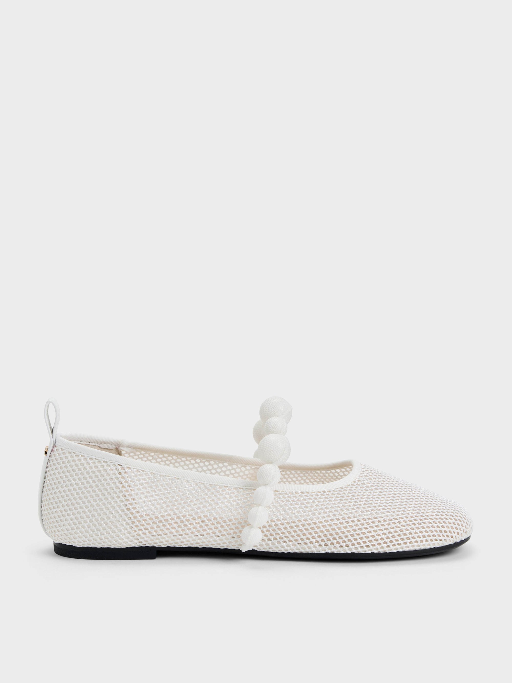 Chalk Leather Mesh Beaded Mary Jane Flats | CHARLES & KEITH UK | Charles & Keith UK