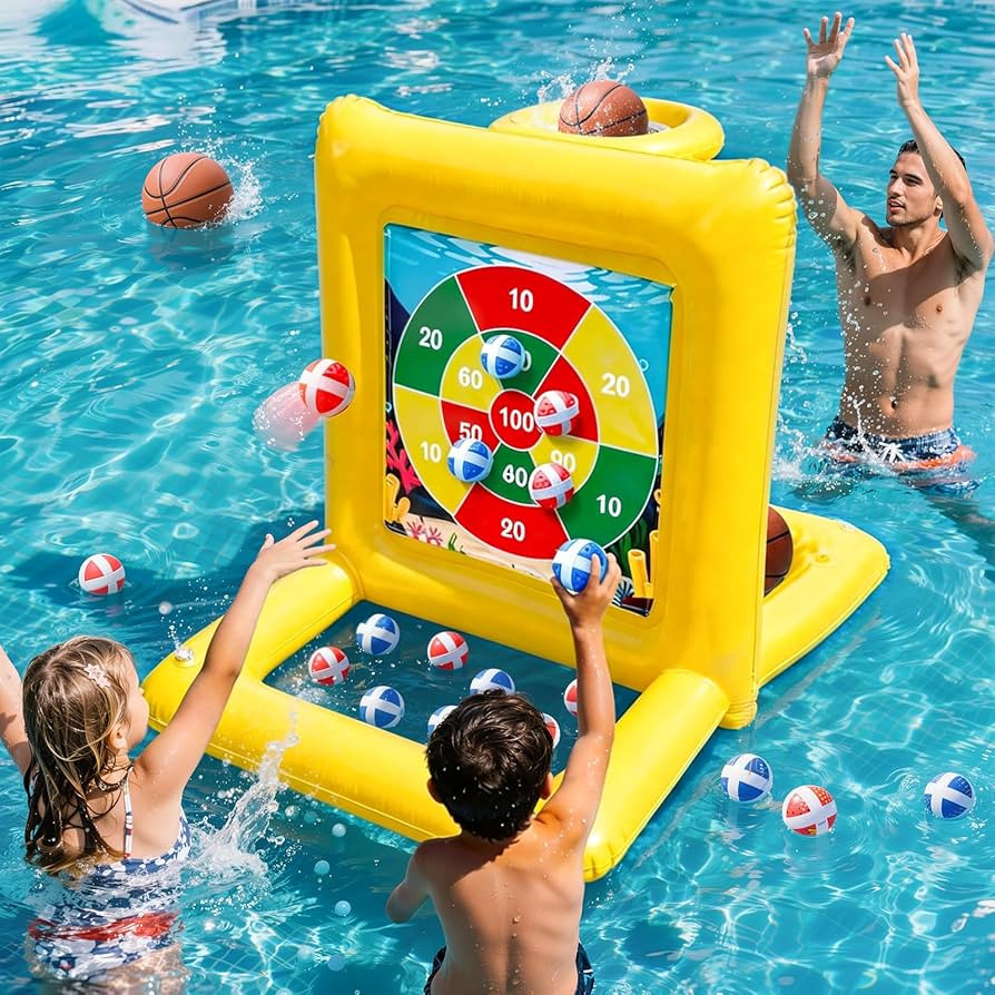 Pool Toys Games for Kids & Adults, 2-in-1 Pool Basketball Hoop & Dart Target, Family Pool Party G... | Amazon (US)