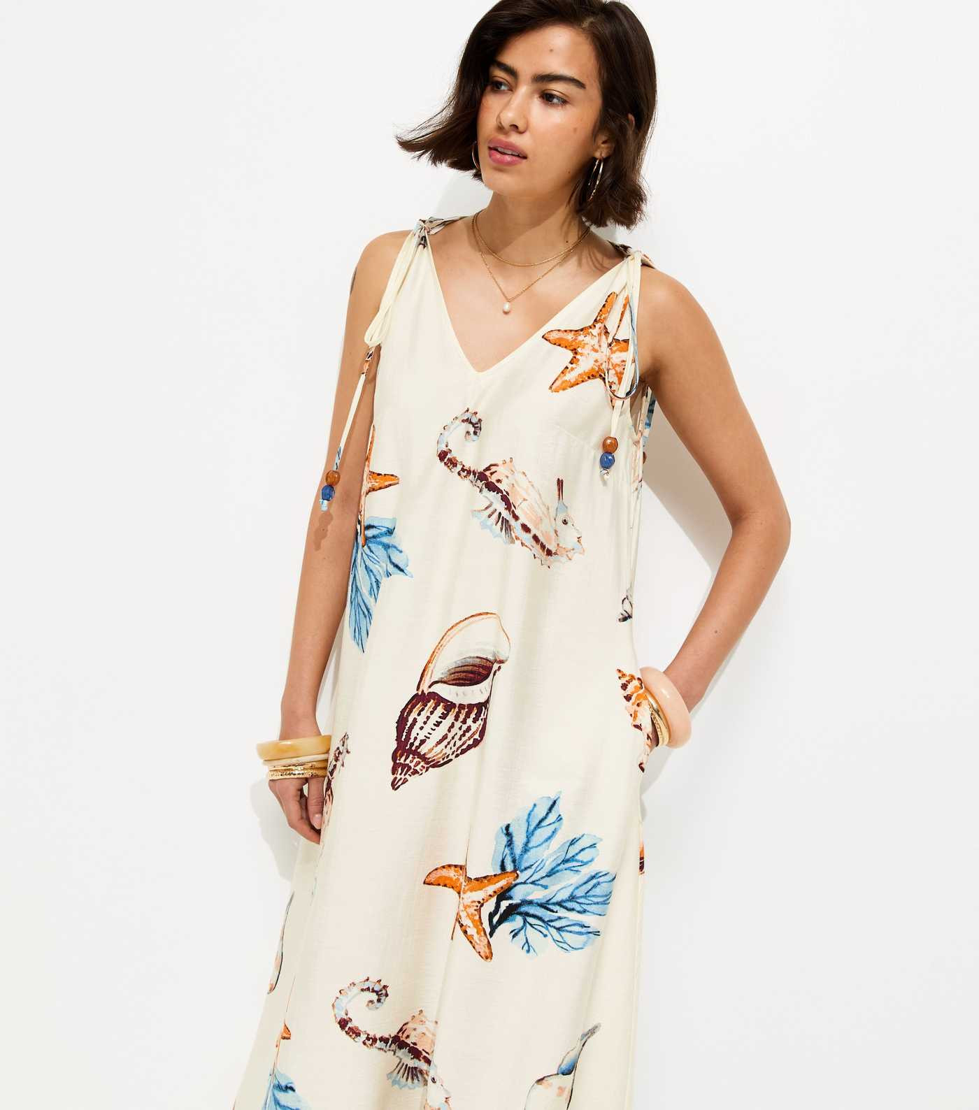 Cream Shell Print Beaded Strap Maxi Dress | New Look | New Look (UK)