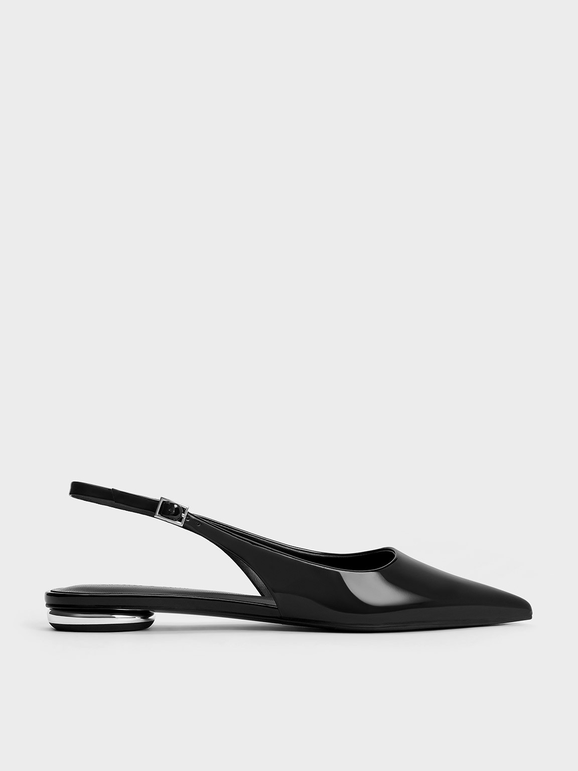 Patent Pointed-Toe Slingback Flats
 - Black Patent | Charles & Keith UK