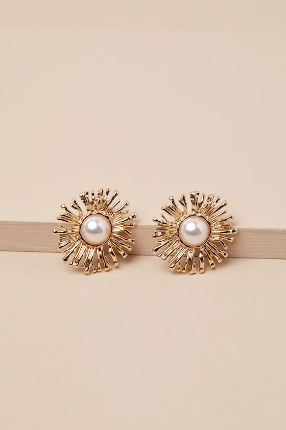 Radiant Display Gold Pearl Statement Earrings | Lulus