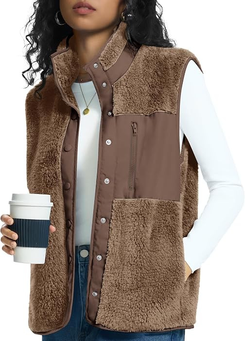 Rapbin Fleece Vest Women Button Down Sherpa Vests 2026 Fall Winter Outfits | Amazon (US)