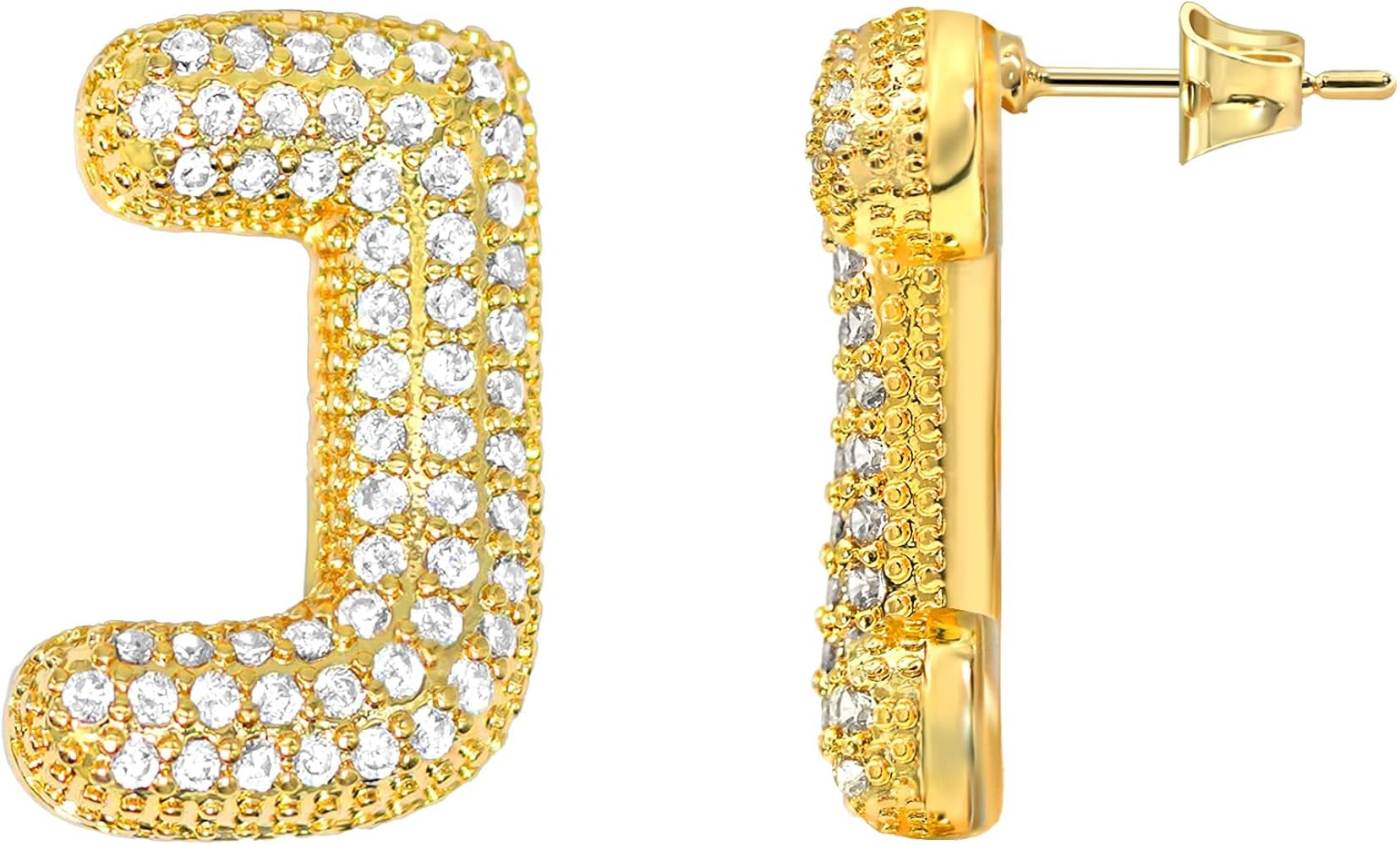 Letter Earrings for Women Sparkly CZ Initial Earrings Stud Gold Plated Alphabet A-Z Earring Birth... | Amazon (US)