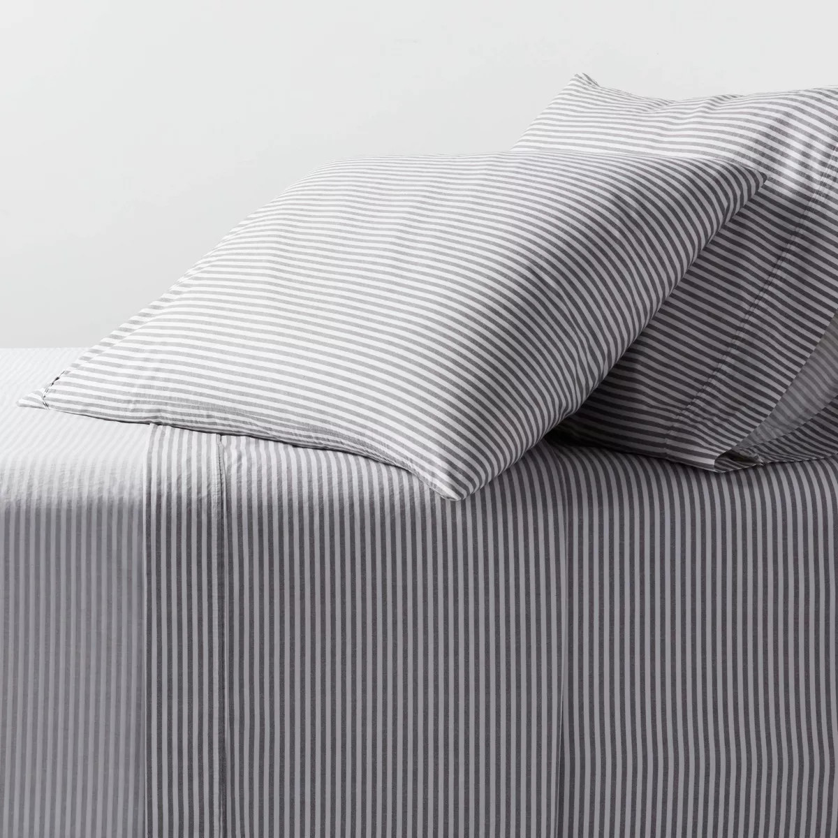 Queen Organic Percale Sheet Set Charcoal/White Stripe - Threshold™ | Target