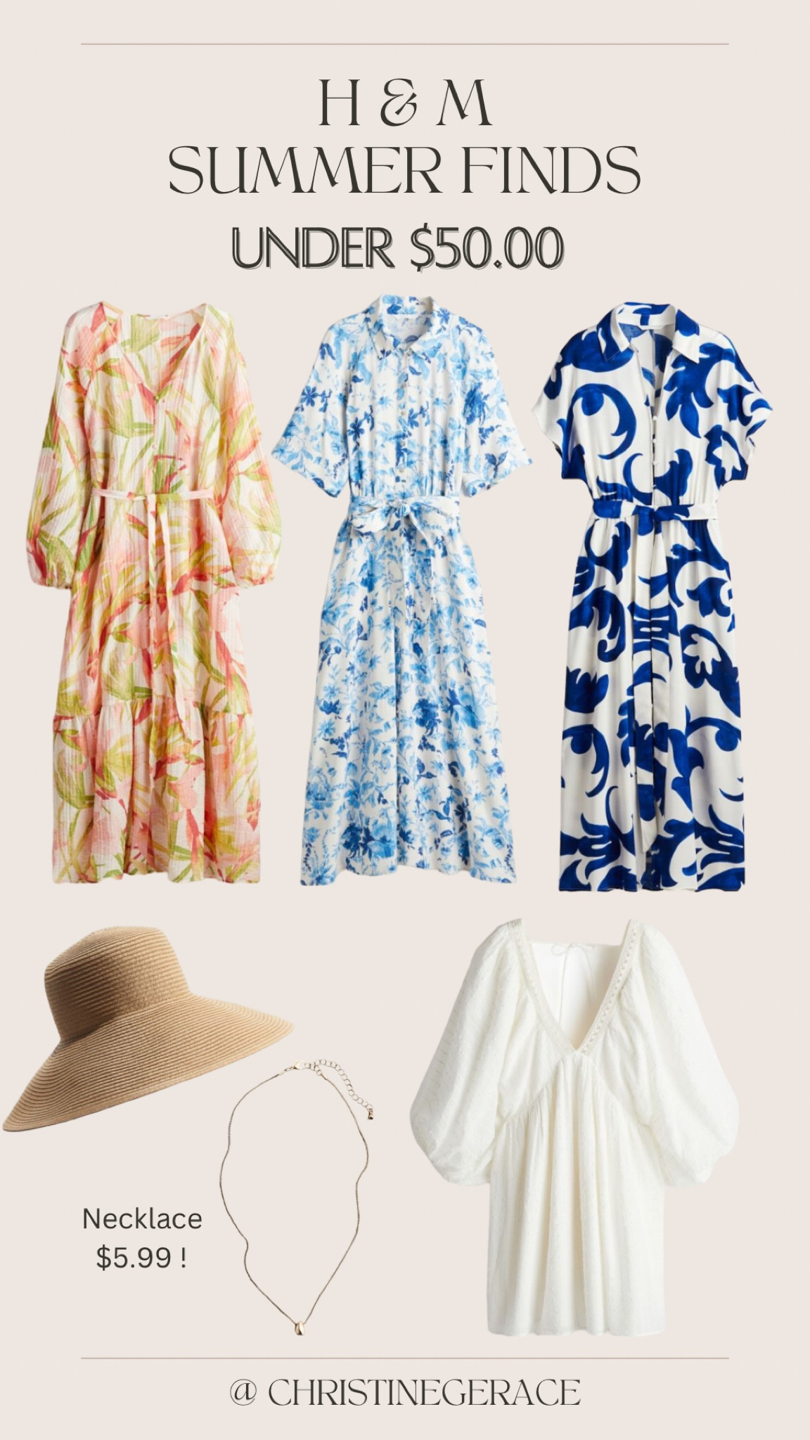 H & M Summer Finds Under $50!!! 

Summer dresses, beach hat, necklace, summer outfit, wedding guest 

#LTKStyleTip #LTKFindsUnder50 #LTKSaleAlert
