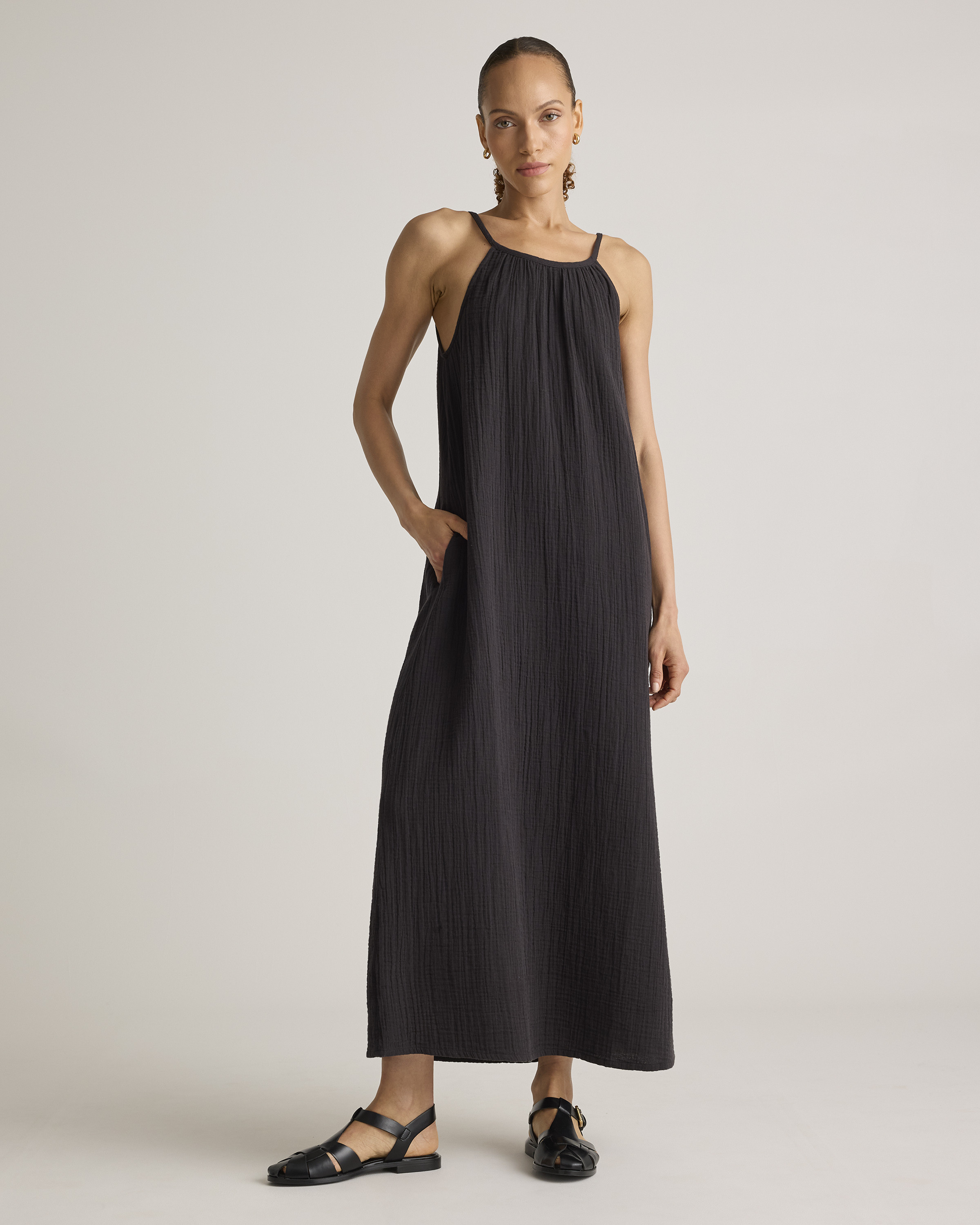 Quince | Women's Gauze Sleeveless Maxi Dress in Black, Size XS, Organic Cotton | Quince