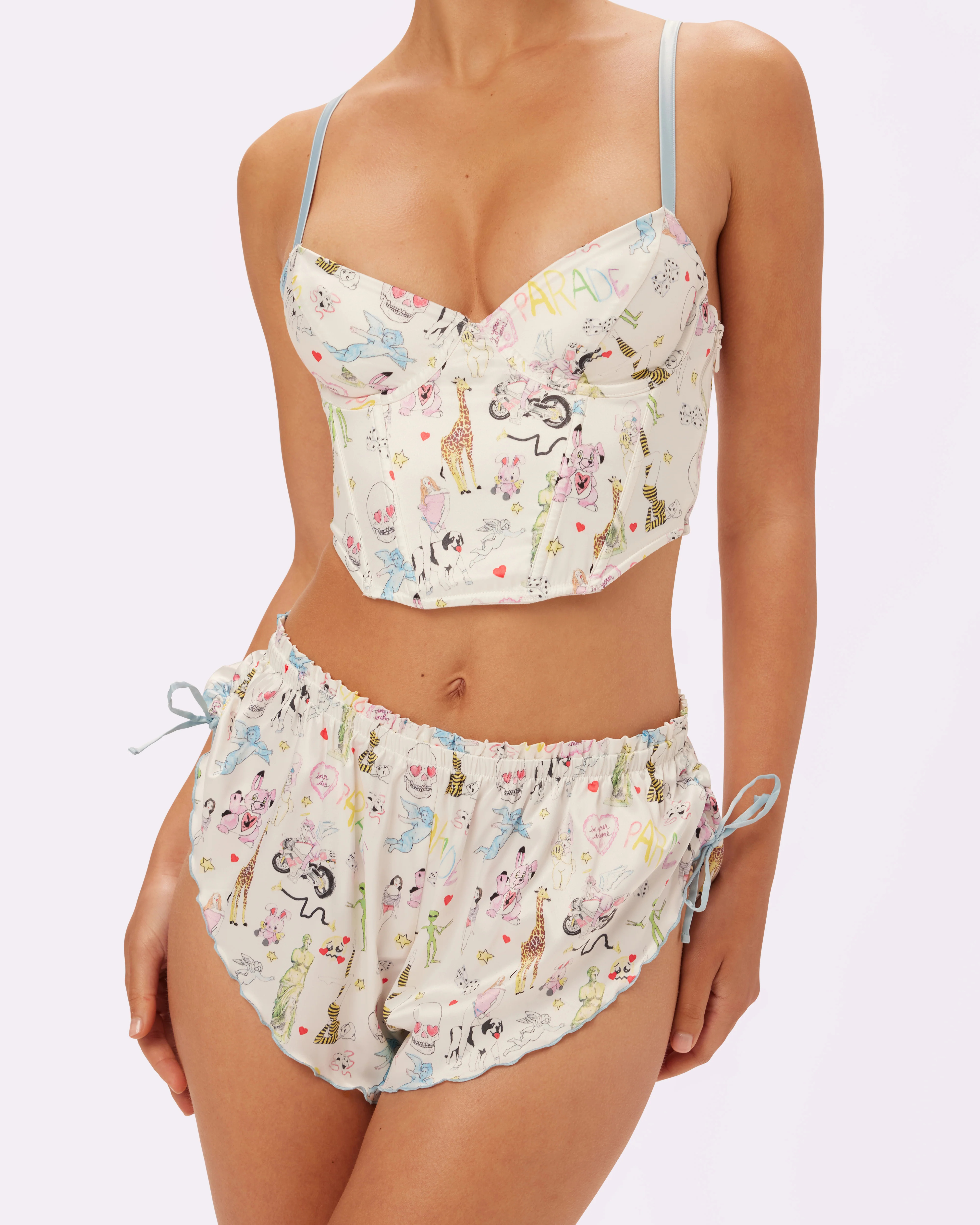 Radiant Glow Flutter Shorts | Glow Satin (Summer Doodles) | Parade