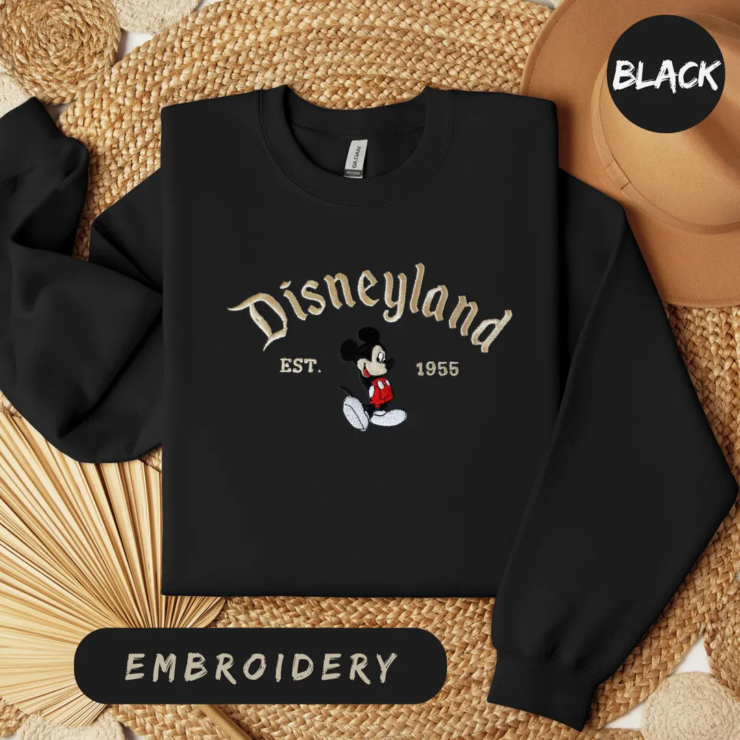 Embroidered Disneyland EST 1955 Sweatshirt Mickey Mouse Vintage Crewneck Comfort Colors Black Pul... | Etsy (US)