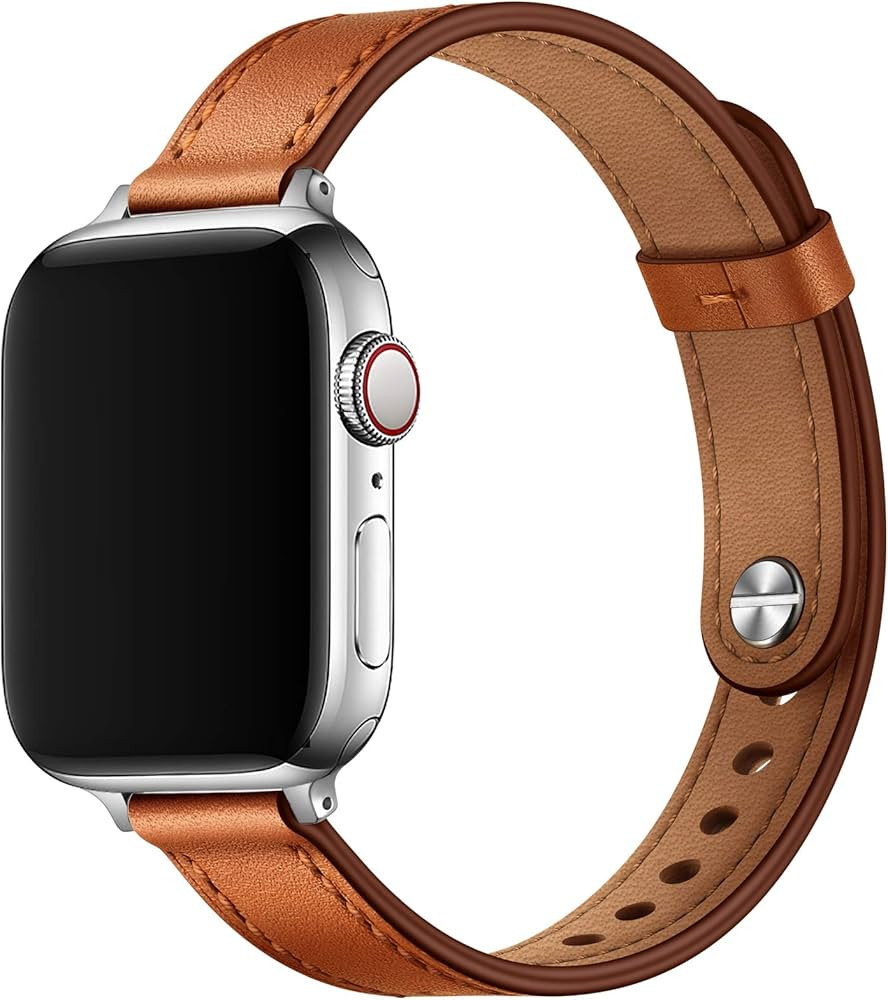 OUHENG Slim Band Compatible with Apple Watch Band 41mm 40mm 38mm, Women Genuine Leather Band Repl... | Amazon (US)