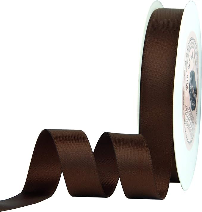 VATIN 5/8 inch Double Faced Polyester Brown Satin Ribbon -Continuous 25 Yard Spool, Perfect for W... | Amazon (US)