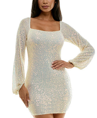 Juniors' Sequin Blouson-Sleeve Bodycon Dress | Macy's