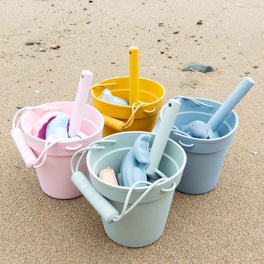 BLUE GINKGO Silicone Beach Toys - Beach Accessories for Kids - Travel Beach Bag, Sand Toy Molds, Sho | Amazon (US)