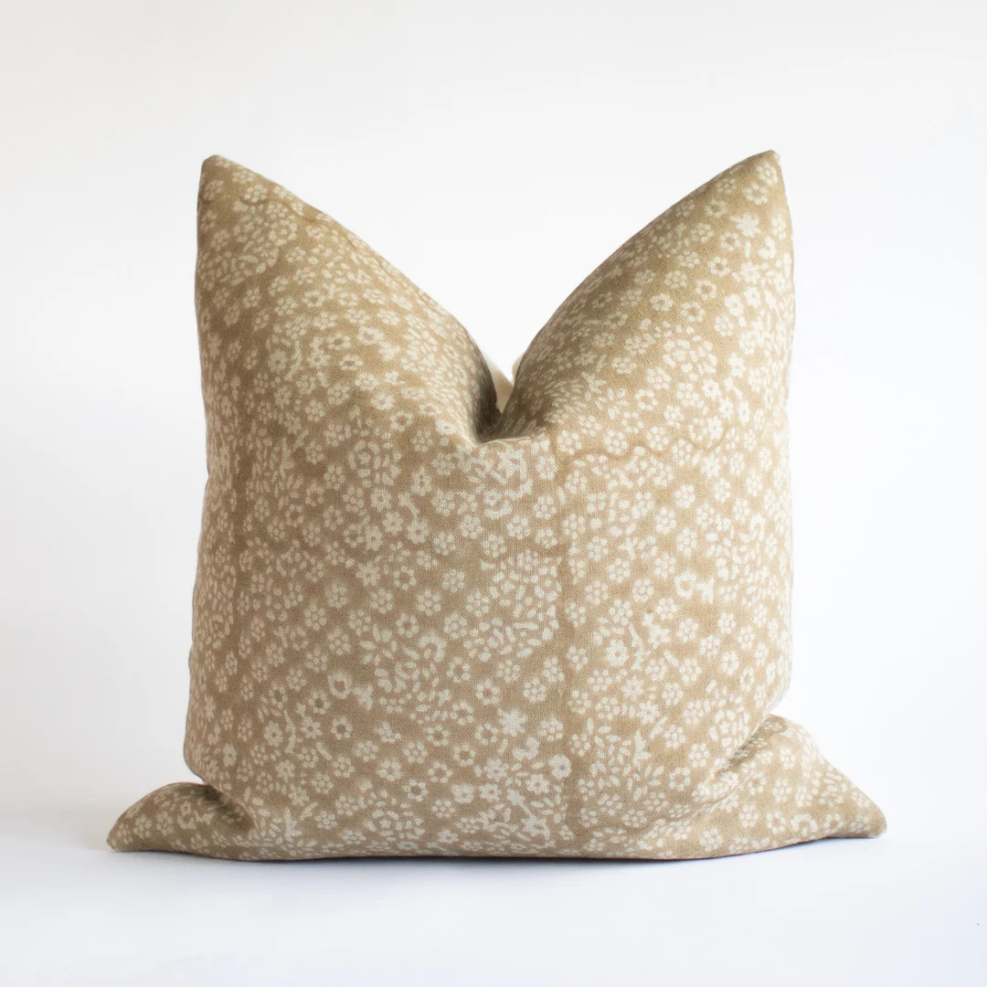 Khaki Floral Block Print Pillow Cover, Light Brown Handblock Pillow, Designer Throw Pillows, Neut... | Etsy (US)