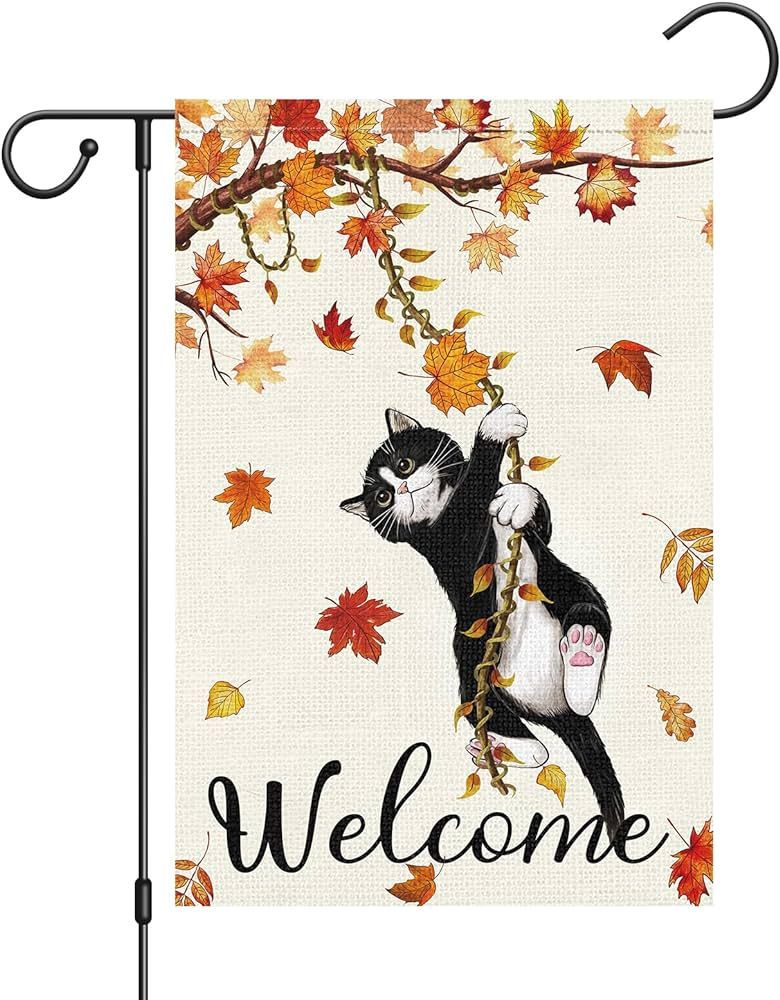 Louise Maelys Welcome Fall Cat Garden Flag 12x18 Double Sided, Small Burlap Autumn Black Cat Gard... | Amazon (US)