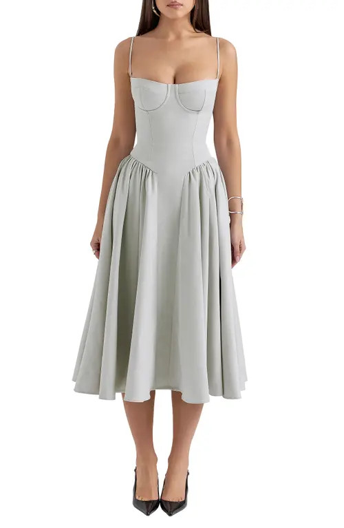 HOUSE OF CB Samaria Corset Fit & Flare Dress in Dove Grey at Nordstrom, Size Large D | Nordstrom