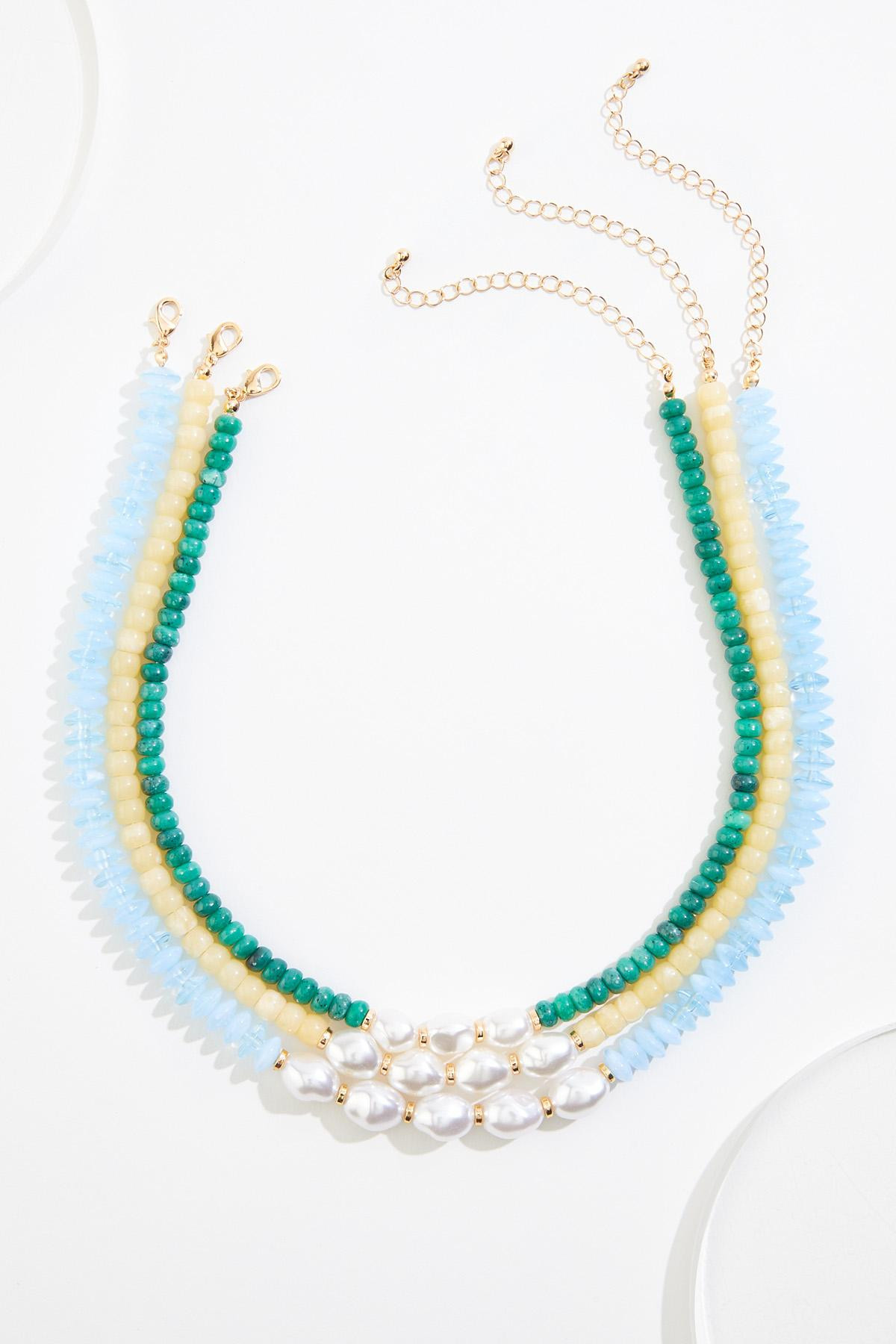Multicolor Lucite Pearl Bead Layered Necklace | Cato Fashions