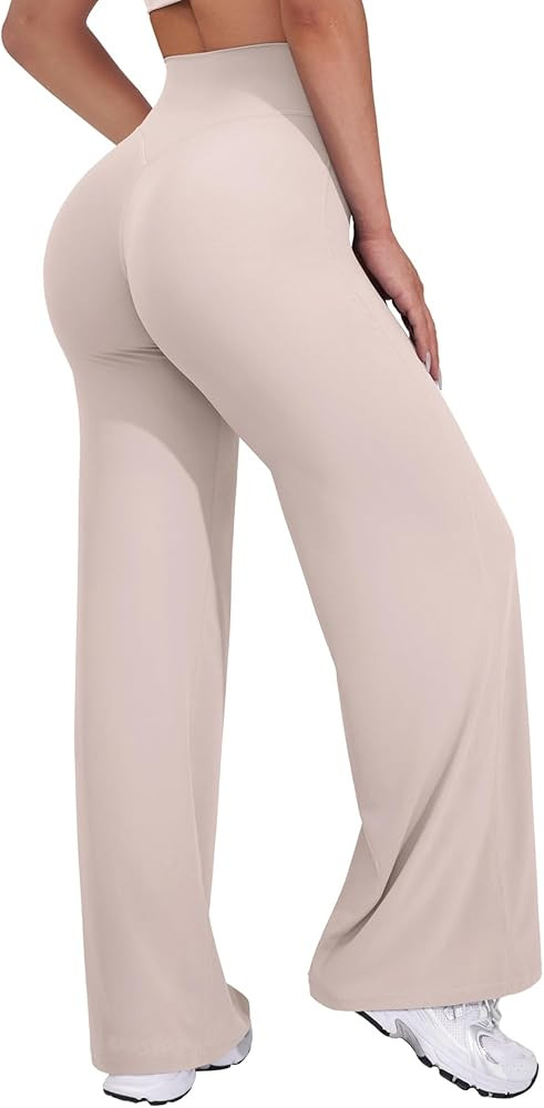 VOYJOY Leggings rectos de pierna ancha para mujer de 29, 31.5 y 33 pulgadas, cintura alta, elást... | Amazon (US)