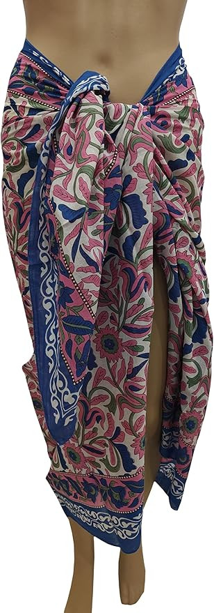 100% Cotton Hand Block Print Pareo Sarong Swimsuit Wrap Skirt Cover Up Long Women’s Apparel Fab... | Amazon (US)