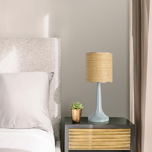 Light Blue Rattan Small Table Lamp for Bedroom, Light Blue Bedroom Lamps for Bedside Nightstand, Small Rattan Shade Table Shape Lamps for Small Spaces for Bedroom, Home Office, Living Room, Kids Dorm | Amazon (US)