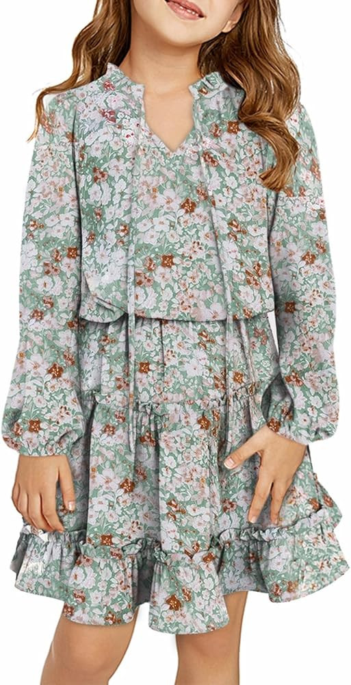 blibean Girl Solid Color Boho Dress Tiered Dresses 4-15 Years | Amazon (US)