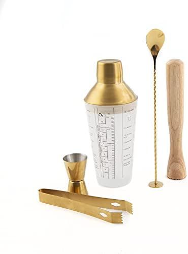 CAMBRIDGE 5-Piece Mixology Set with Brushed Gold Recipe Shaker and Tools, 15 oz, Mulitcolored | Amazon (US)