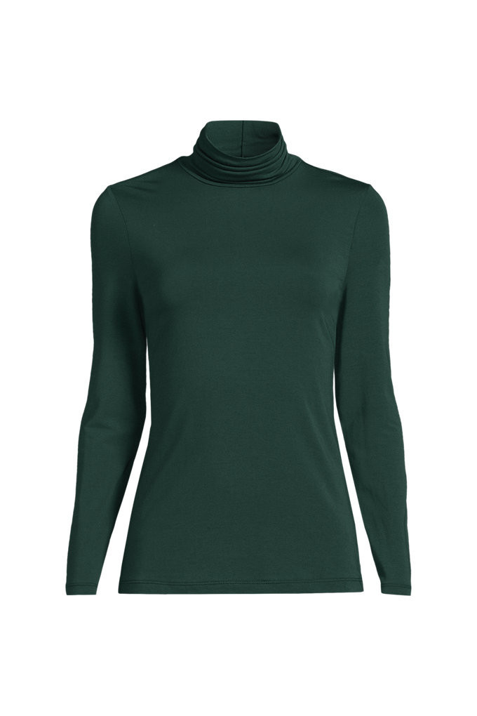 Petite Lightweight Jersey Long Sleeve Turtleneck - Lands' End - Green - S | Lands' End (US)