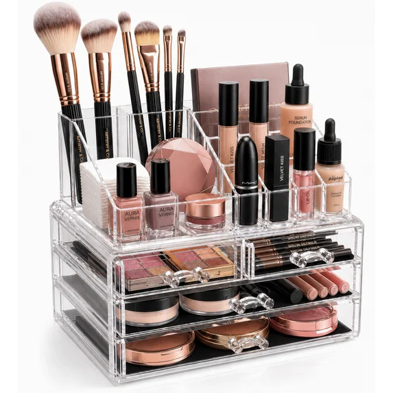 Brookstone Acrylic Makeup Organizer with Drawers, Vanity Cosmetic Display Holder, Clear Makeup St... | Walmart (US)